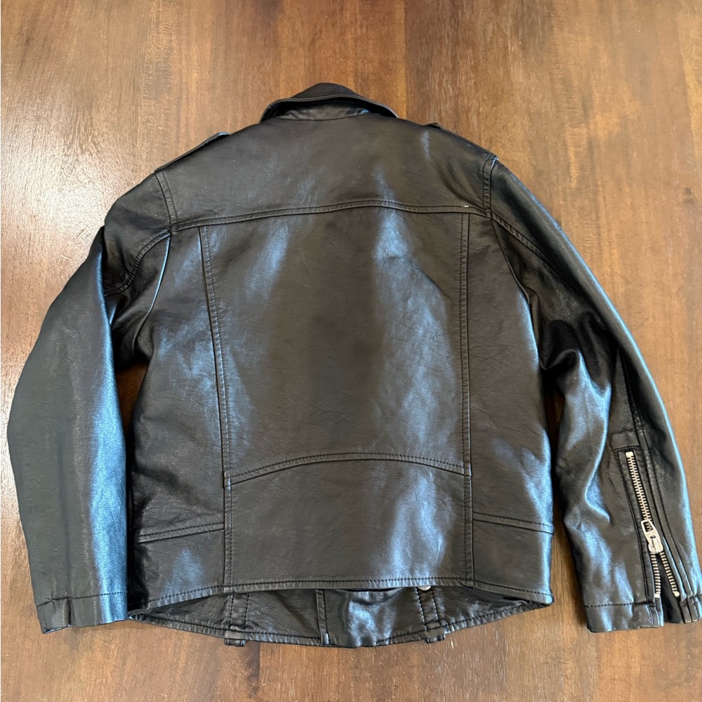 Zara Kids Black Faux Leather Moto Biker Jacket Size 7 CM 122 - Picture 3 of 3